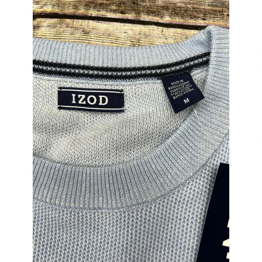 Izod Mens Size Medium Light Blue Sweater Pullover Long Sleeve Cotton Textured